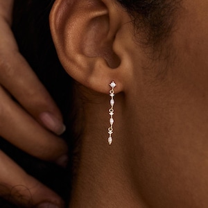 Minimalist Dangle Diamond Earrings, Diamond Drop Earrings in Sterling Silver, CZ Gold Earrings, Everyday Wear Earrings, Bridesmaid Gifts