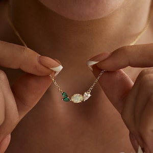 Minimalist Opal Anhänger Halskette, Minimalist 18K Vergoldete Edelstein Halskette, Smaragd Anhänger Halskette, Diamant Halskette, Weihnachtsgeschenk