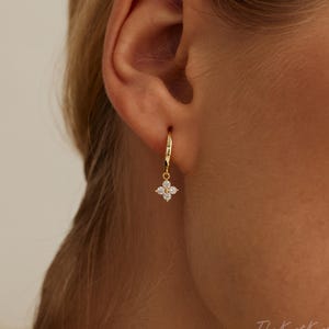 Four-Leaf Clover Hoop Earrings, Sterling Silver Hoop Earrings, Charm Earrings, Lucky Earrings, Silver Earrings, Mother's Day Gifts
