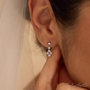 Sterling Silver Drop Earrings, Dainty Dangle Multi Diamonds Earrings, Wedding Earrings, Bridesmaid Gifts, Gift for Her, Earrings for Women