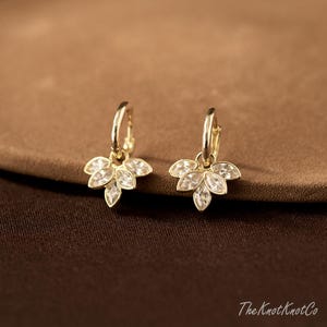 925 Silver Hoop Diamond Flower Earrings, Marquise Diamond Hoop Earrings, Chic Floral Hoop Earrings, 14K Gold Plated Earrings, Christmas Gift
