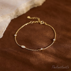Minimalist Marquise Opal Bracelet, Dainty Opal Charm Bracelet, Gold Plated Bracelet, Opal Birthstone Bracelet, Gift for Her, Birthday Gift