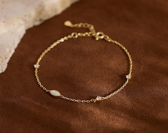 Minimalist Marquise Opal Bracelet, Opal Diamond Charm Bracelet, Gold Plated Bracelet, Birthstone Jewellery, Gift for Her, Mother's Day Gifts