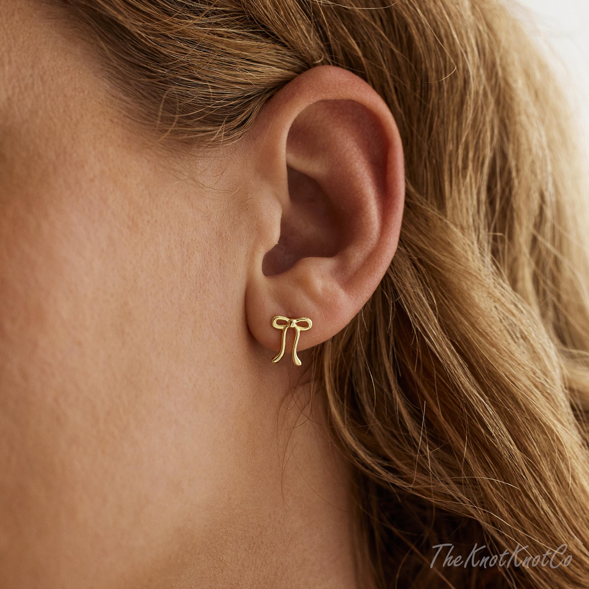 Dainty Gold Bowknot Stud Earrings, Sterling Silver Bowknot Earrings, Friendship Jewelry, Tiny Stud Earrings, Best Friend Gift, Gift for Her