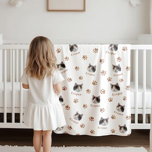 Personalized Cat Name Flannel Swaddle Blanket, Custom Photo Dog Cat Portrait Wrap, Newborn Baby Blanket Gift, Custom Blanket for Pet Lovers