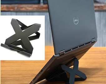 Modern 3D Printed Laptop Stand Minimalist Black Computer Riser Tech Accessory for Home Office