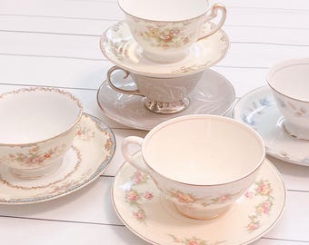 Vintage China Tea Cups and Matching Saucers