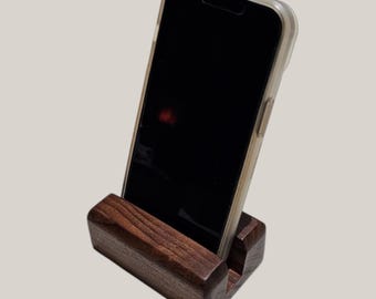 Solid Walnut Phone Stand: Minimalist Smartphone Holder