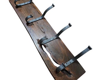 Rustic Reclaimed Mahogany Coat Hook Rack – 4 Forged Hooks