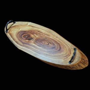 Camphor Laurel Serving Platter with Forged Iron Handles | Live Edge Charcuterie Board