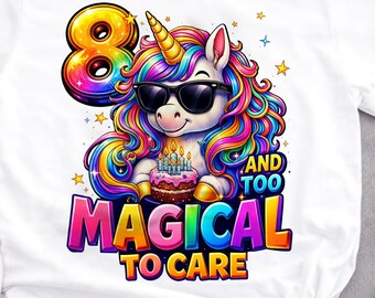 Camiseta para menina de 8 anos, roupa de aniversário de unicórnio, camiseta para menina de 8 anos, camiseta de unicórnio fazendo dab, camiseta para festa de aniversário, presente fofo