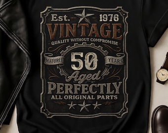 Maglietta vintage per il 50° compleanno, 50 anni perfetti, risalente al 1976, regalo di compleanno retrò unisex, maglietta classica per un traguardo importante, regalo per il 50° compleanno per lui e per lei