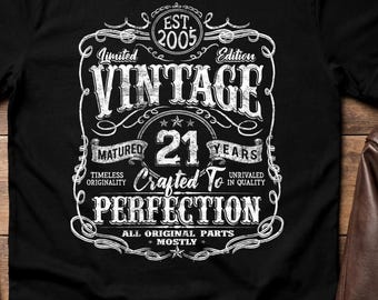 Koszulka z limitowanej edycji z okazji 21. urodzin w stylu vintage z 2005 r., prezent retro z okazji 21. urodzin, koszulka unisex z nadrukiem Aged to Perfection, prezent na 21. urodziny