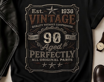 Vintage 90th Birthday Shirt, Aged 90 Perfectly Est 1936, Retro Birthday Gift Unisex, Classic Milestone Tee, 90th Birthday Gift For Him Her
