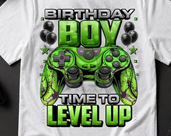 Camiseta de cumpleaños para niño gamer, camiseta de cumpleaños "Level Up", camiseta de cumpleaños para gamers, camiseta para fiesta de videojuegos, conjunto de cumpleaños para niños