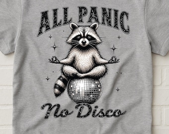 Camiseta engraçada de guaxinim, Camiseta "Só Pânico, Nada de Discoteca", Camiseta de humor para introvertidos, Camiseta engraçada de animal, Camiseta para ansiedade, Camiseta antissocial, Presente de humor