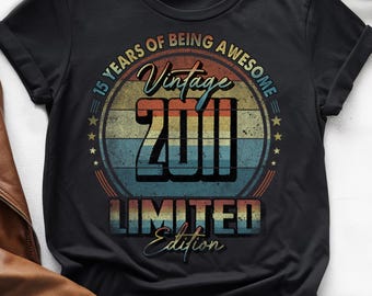 15 Anos de Sucesso, Camiseta Vintage de Aniversário de 15 Anos, Camiseta Vintage de 2011, Camiseta de Aniversário de 15 Anos de 2011, Presente de Aniversário de 15 Anos para Ele ou Ela