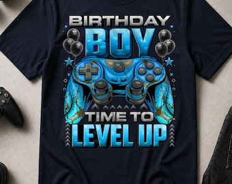 Camiseta de cumpleaños para niño gamer, camiseta de cumpleaños "Level Up", camiseta de cumpleaños para gamers, camiseta para fiesta de videojuegos, conjunto de cumpleaños para niños
