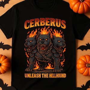 Cerberus Hellhound Halloween PNG | Three-Headed Demon Dog Clipart | Fiery Greek Mythology Graphic | “Unleash the Hellhound” Shirt Art