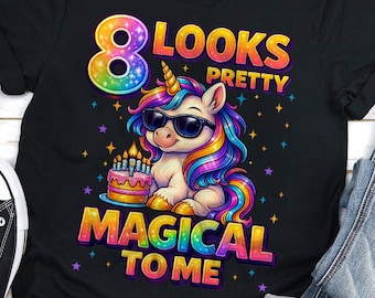 Camiseta para menina de 8 anos, roupa de aniversário de unicórnio, camiseta para menina de 8 anos, camiseta de unicórnio fazendo dab, camiseta para festa de aniversário, presente fofo