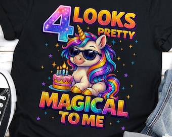 Camiseta para menina de 4 anos, roupa de aniversário de unicórnio, camiseta para menina de 4 anos, camiseta de unicórnio fazendo dab, roupa para festa de aniversário, camiseta fofa