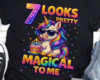 Camiseta para menina de 7 anos, roupa de aniversário de unicórnio, camiseta para menina de 7 anos, camiseta de unicórnio fazendo dab, camiseta para festa de aniversário, presente fofo