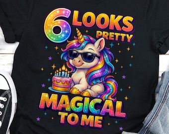 Camiseta para menina de 6 anos, roupa de aniversário de unicórnio, camiseta para menina de 6 anos, camiseta de unicórnio fazendo dab, camiseta para festa de aniversário, presente fofo