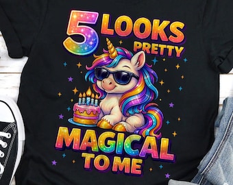Camiseta para menina de 5 anos, roupa de aniversário de unicórnio, camiseta para menina de 5 anos, camiseta de unicórnio fazendo dab, camiseta para festa de aniversário, presente fofo