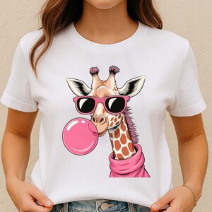 Cool Giraffe PNG | Funny Bubble Gum Giraffe Clipart with Sunglasses | Cute Sublimation Design for Shirts, Mugs & Stickers