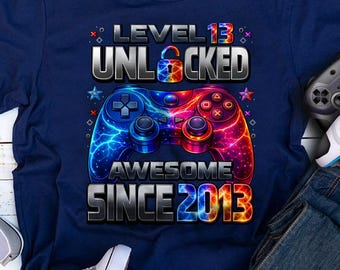 Maglietta sbloccata livello 13, maglietta per il 13° compleanno del giocatore, per ragazzo di 13 anni, maglietta di compleanno 13, maglietta fantastica dal 2013 per giocatori