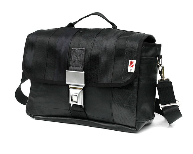 613 I Briefcase From RECYCLED Car Seatbelt, Reclaimed Car Seat Leather