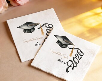 Personalized Graduation Napkins with Name, Gift for Him, Custom Cocktail Napkins, Graduation Party Decoration, Grad Cap Party Napkins