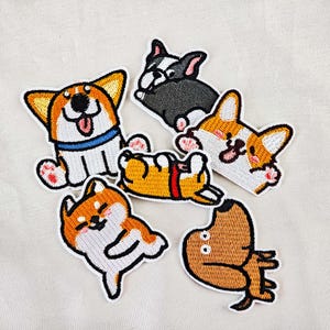 Set of 6 Cute Cartoon Dog Patches – Iron-On or Sew-On Embroidered Puppy Appliques for Jackets, Bags, Clothing, and DIY Projects