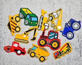 10-Piece Set of Embroidered Construction Vehicle Patches – Iron-On Appliques for Boys’ DIY Crafts, Jackets, Backpacks & Birthday Gift Idea