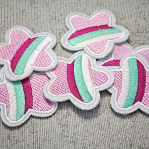 Pink Star Patch, Embroidered Patch, Stripe Applique, Cute Iron on Patch for Kids Clothing, Schoolbag Patch, T-shirt Patch, DIY Jacket Patch