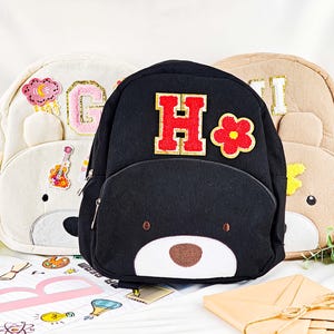 Personalized Name Corduroy Backpack, Custom Chenille Letter Kids Bag, Toddler School Backpack Gift, Sew On Patch Preschool Bag