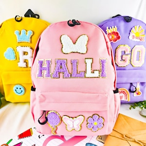 Mochila infantil personalizada, bolsa de nailon con nombre personalizado, mochila para niños pequeños, regalo de vuelta al cole, mochila con parches para niños y niñas, bolsa DIY