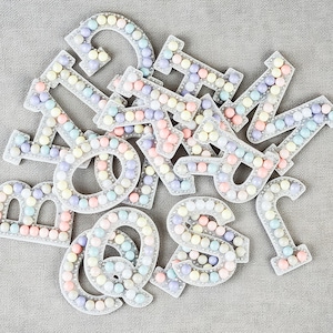 Candy Bead Chenille Letter Patch – A-Z Pastel Alphabet Appliques for DIY Bags, Jackets, Hats and Custom Kids Clothing