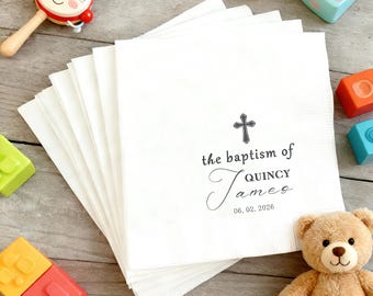 Custom Baptism Napkins, Personalized Crosse Napkin with Name, God Bless Napkin,  Baby Shower Cocktail Napkins, Baptismal Decoration