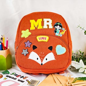 Back to School Name Backpack, Personalized Corduroy Bag with Chenille Letter Patch, Toddler School Bag, Custom Preschool Backpack