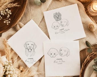 Custom Pet Cocktail Napkins, Pet Line Art Napkins, Name and Date Napkin, Dog Wedding Napkins, Napkins for Weddings, Birthdays, Anniversaries