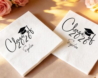 Benutzerdefinierte Cocktail-Servietten, Geschenk für Ihn, personalisierte Abschlussfeier-Partydekoration-Servietten, Klasse von 2026-Servietten, Grad-Cap-Party-Servietten