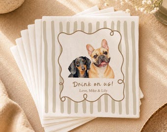 Personalisierte Haustier-Porträt-Hochzeits-Servietten, kundenspezifische Hundekatzen-Cocktail-Servietten für 1-3 Haustiere, Haustier-Hochzeits-Party-Servietten, Brautparty-Dekore