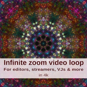 Infinite Zoom visual background UHD, Live VJ footage, Psychedelic Kaleidoscope Animation, Mandala video loop, Seamless loop 4k mp4