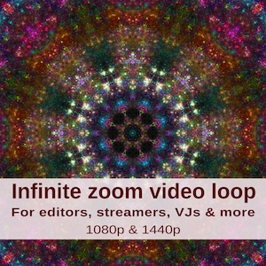 Infinite Zoom video background HD, Live VJ footage, Psychedelic Kaleidoscope Animation, Mandala visual loop, Seamless loop 1080p, 1440p mp4