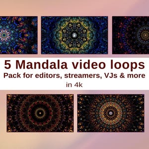 Mandala video pack 4k, Looping kaleidoscope animation set, Loopable Live VJ loops, abstract loopable animated backgrounds, mp4, download now