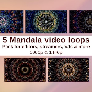 Mandala video pack 1080p, Seamless looping kaleidoscope animation set, Live VJ loops, abstract loopable animated backgrounds, download now
