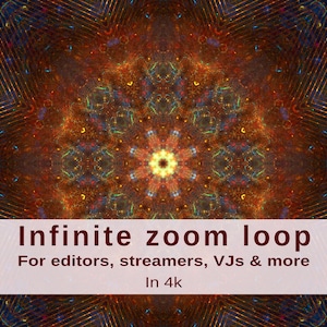 Infinite zoom in Kaleidoscope video loop, Motion looping background video 4k mp4, Loopable Mandala effect UHD, commercial use, Download now