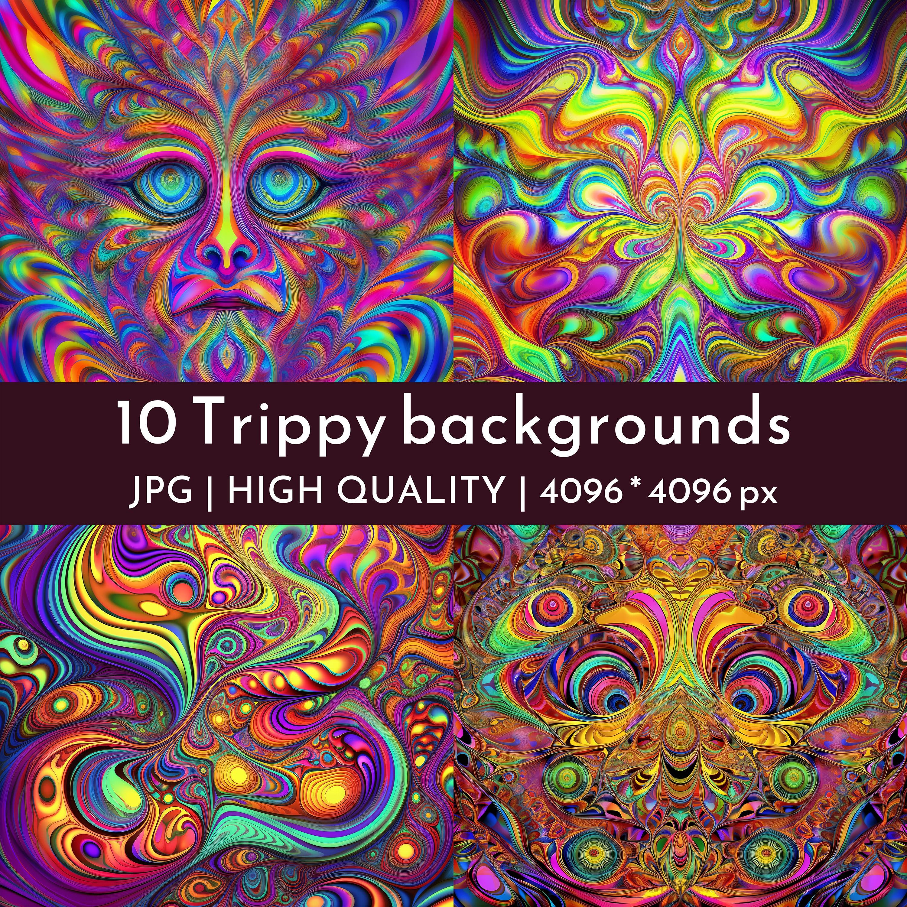 トリッピーな背景 4K パック、AI 生成のクリップアート オーバーレイ、抽象的でカラフルな iPhone/PC/デスクトップの壁紙、JPG  形式の高画質サイケデリック画像 - Etsy 日本, image size:3000x3000