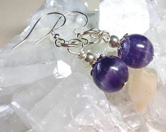 Purple Amethyst Drop Earrings, Amethyst and Silver Gemstone Earrings, Purple Gemstone Drop Earrings, Amethyst Gemstone Women's Jewelry Gift